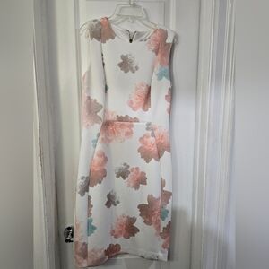 Calvin Klein Floral Midi Dress - Pink and White